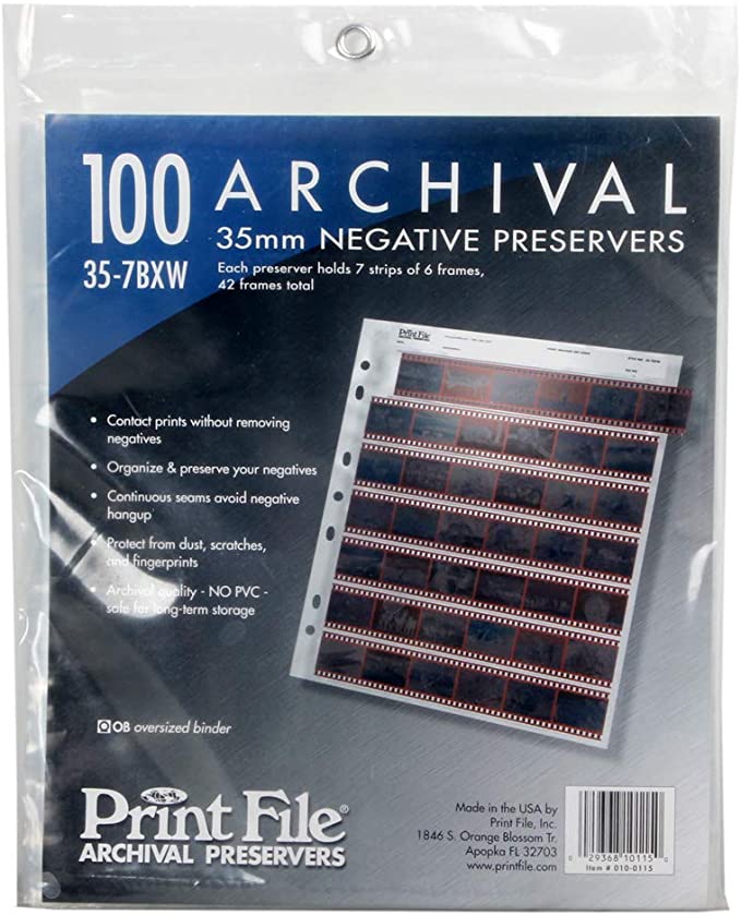 Print File Archival Storage Page for Negatives, 35mm 7-Strips of 6-Frames